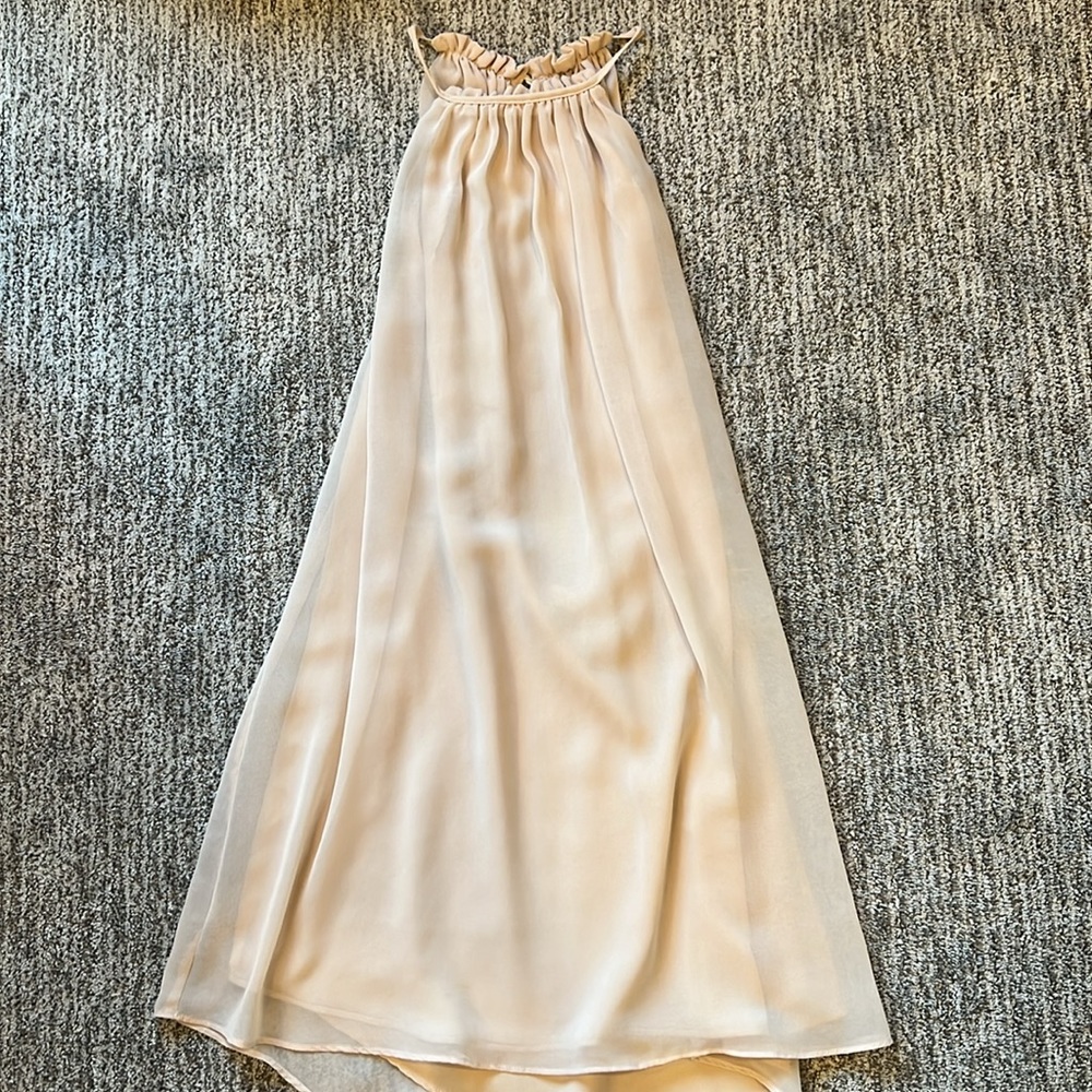 ANGL Sheer Neck Ruffle Dress